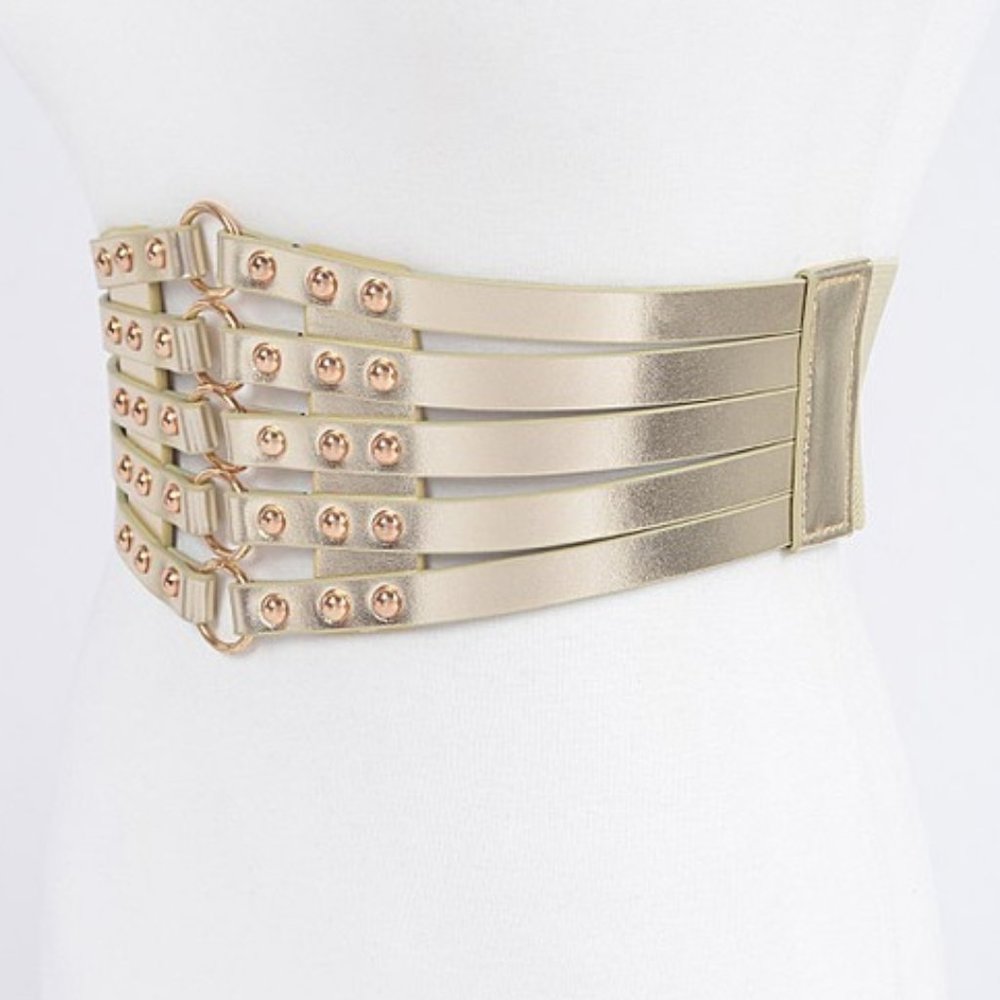 BNWT Metallic Statement Elastic Wide Corset Fashion Belt - Picture 2 of 4